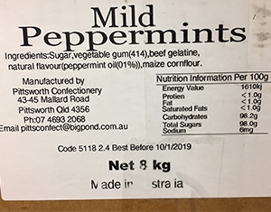 Mild Mints Nutrition Information