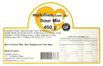 Nutrition Info GF Sour Mix 450g
