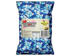 Lolliland Candy Coated Choc Heart Blue 1KG
